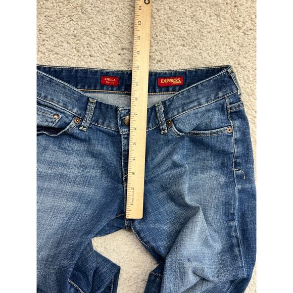 Vtg Express Boot Leg Jeans Womens 4 Long Blue Denim Low Rise Y2K 90s Retro - Picture 15 of 16